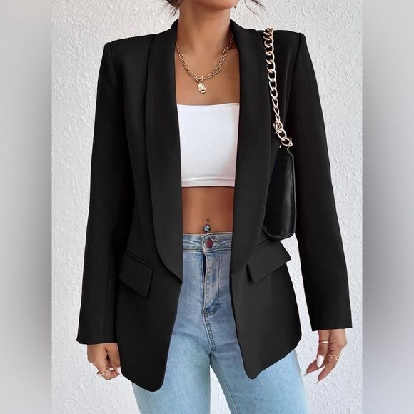 boutique Jackets & Blazers - Black Business Shawl Collar Long Sleeve Blazer